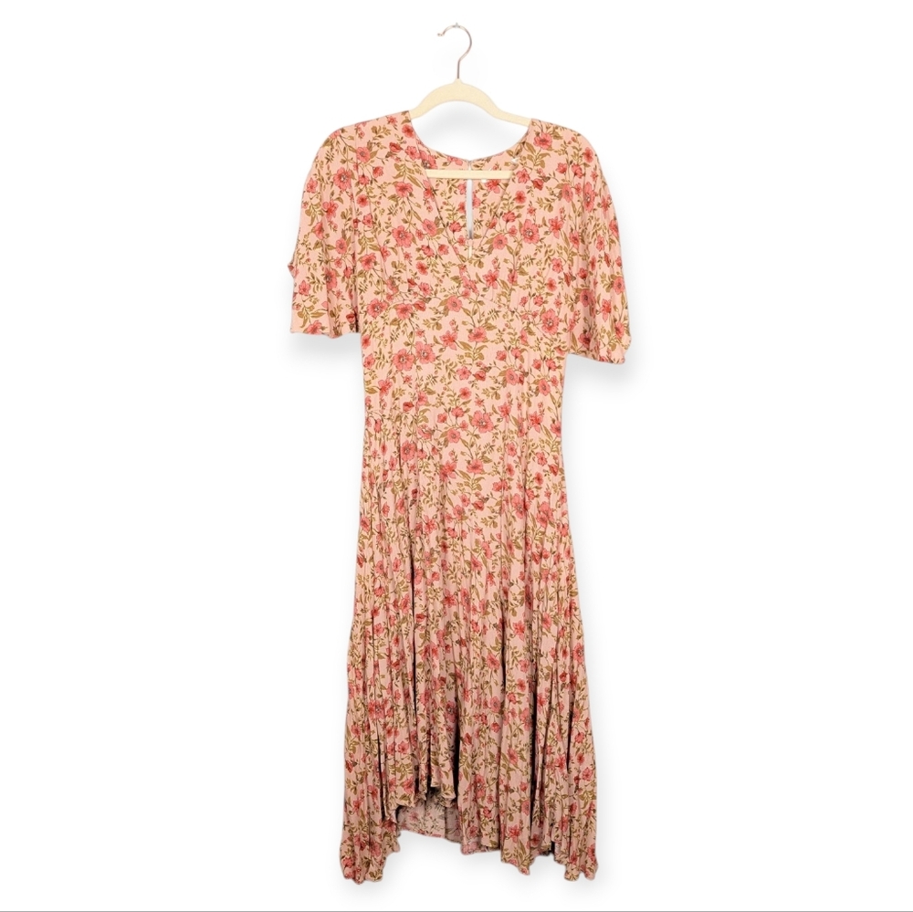ASTR the Label Pink Floral Flutter Sleeve Midi Romantic Dress Size S